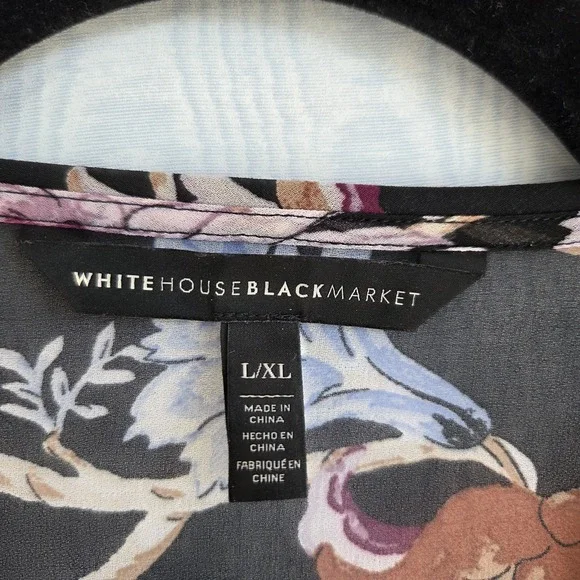 White House Black Market Kimono L XL Black Sheer Chiffon Tasseled Lagenlook Boho - Picture 6 of 10